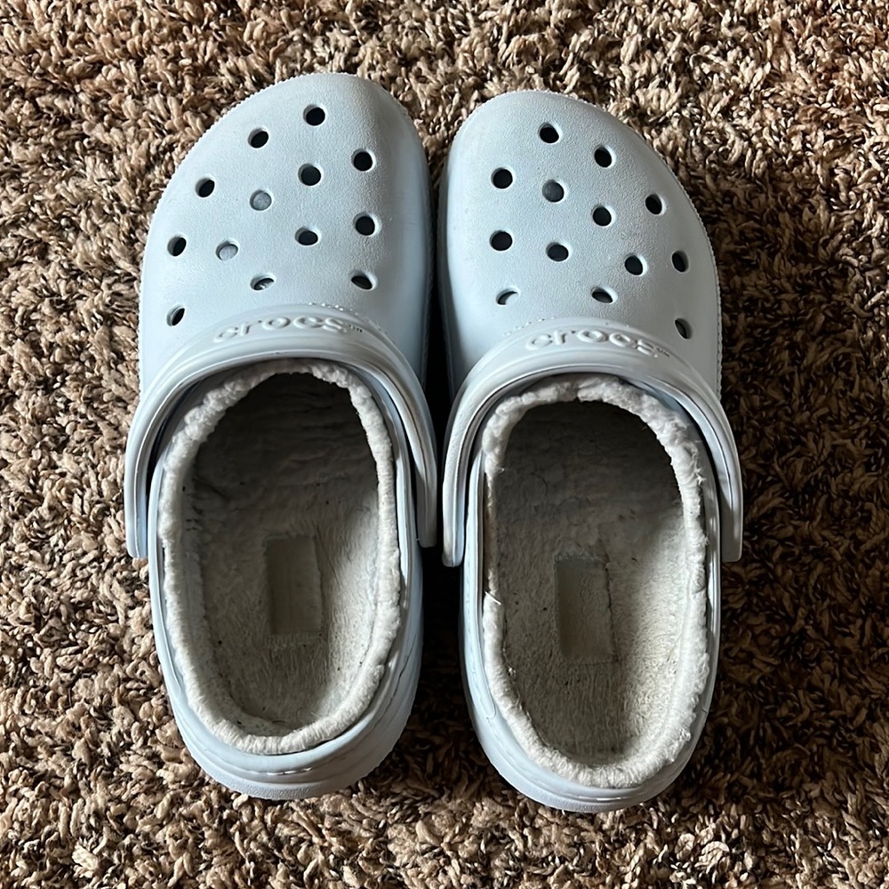 Blue fuzzy crocs